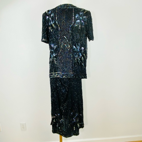 GOLD STAR BLACK BEADED SKIRT AND BLOUSE OUTFIT VINTAGE - Picture 3 of 10